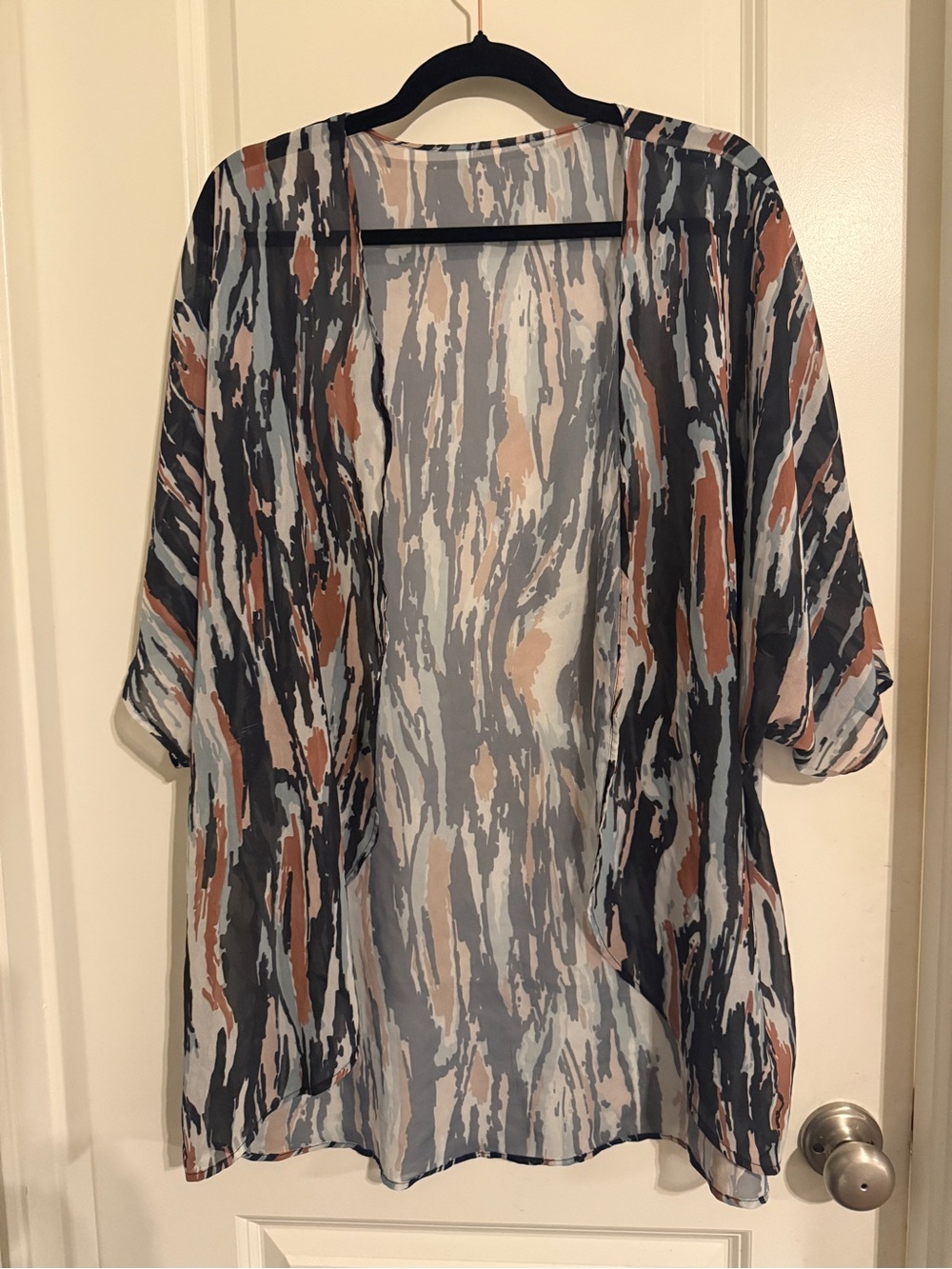 Source Unknown Sheer Open Front Kimono Jacket in Black, Gray, Brown